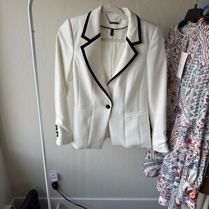 White House Black Market Ivory Blazer with Black Piping